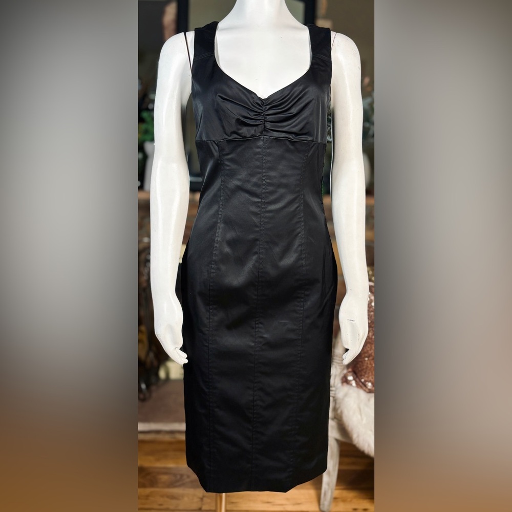 Flavio Castellani Black Viscose Cotton Blend Sleeveless Sheath Dress, Sz 4